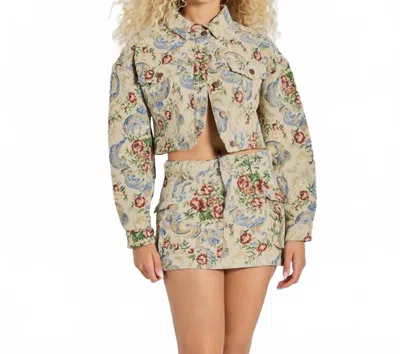 American Bazi Hazel Jacquard Crop Jacket In Multi In Green