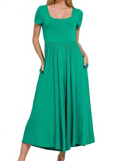 Zenana Double Layered Short Sleeve Jumpsuits In K Green