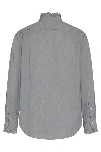 Nili Lotan Cotton Shirt With Ruffled Collar And Stripes In Gray