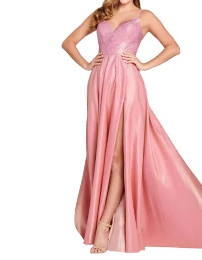 Ellie Wilde Sleeveless Novelty Satin Gown In Pink Lemonade