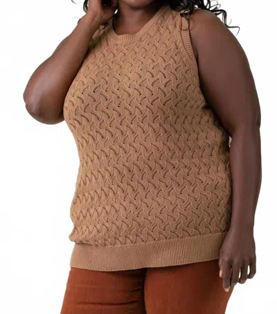 Minnie Rose Cotton Cashmere Pointelle Tank In Camel In Brown