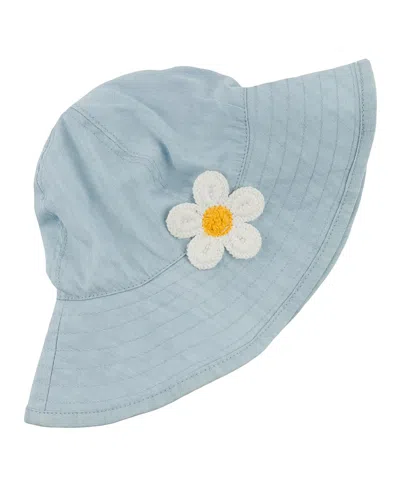 Oh Baby ! Sunhat - Lyocell Denim With Crotchet Daisy Applique In Neutral