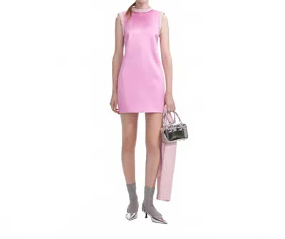 Self-portrait Pearl Trim Satin Mini Dress In Pink In Purple