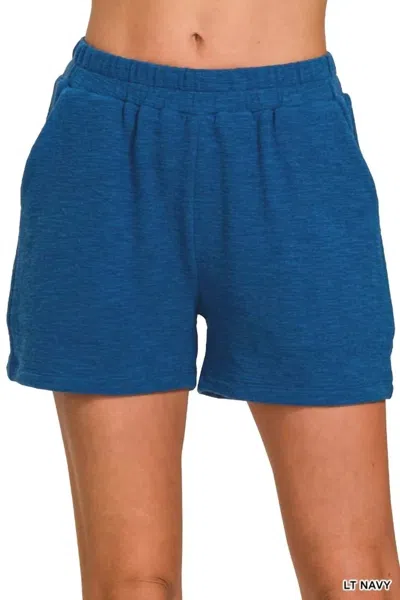 Zenana Women's Cotton Slub Shorts In Light Navy