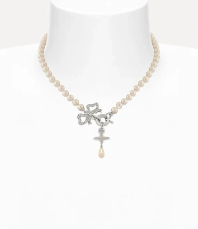 Vivienne Westwood Rigoberta Pearl Necklace Platinum-crystal-velvet-crystal-creamrose-pearl Platinum-crystal-velvet-cry In Metallic