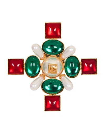 Balmain Baroque Bead And Crystal Brooch