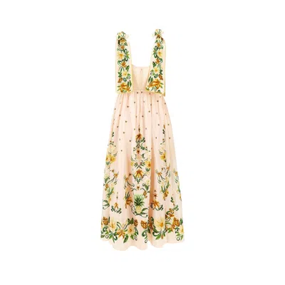 Farm Rio Floral Midi Dress With Shoulder Bows