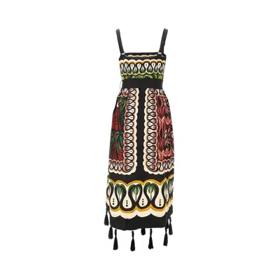 Farm Rio Linen-blend Midi Dress With Tassels