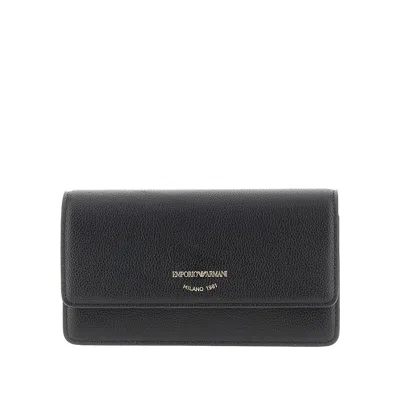 Emporio Armani Grained Leather Clutch With Chain In Black