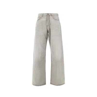 Palm Angels `curved Logo` Loose Jeans In Gray