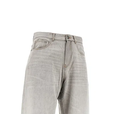Palm Angels `curved Logo` Loose Jeans In Gray