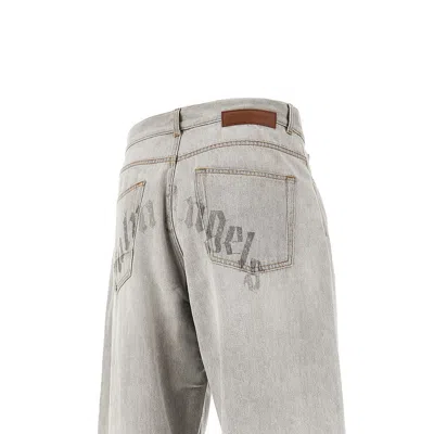 Palm Angels `curved Logo` Loose Jeans In Gray