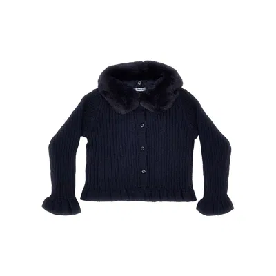 Mayoral Ribbed Cardigan With Detachable Collar Kids In Blue