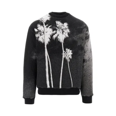 Palm Angels Palm Culture Print Crewneck Sweater In Black