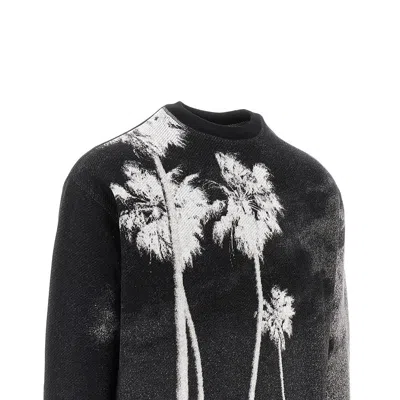 Palm Angels Palm Culture Print Crewneck Sweater In Black