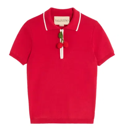 Valentino Cherryfic Top With Polo Collar And Cherry Embellishment In Red