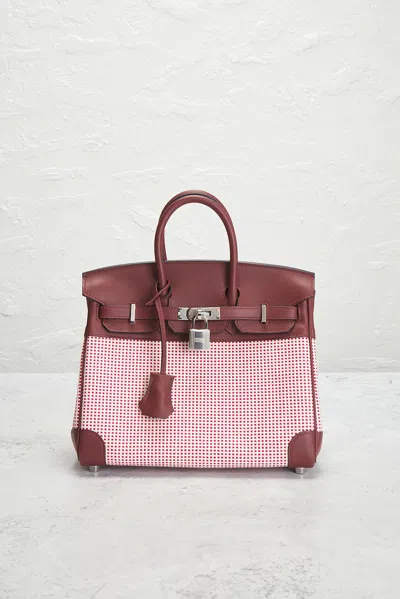Pre-owned Hermes Swift & Toile Qaudrille Birkn 25 Handbag