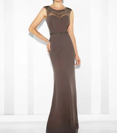 Cameron Blake Twill Slim A-line Gown In Smokey Mink