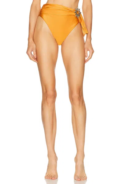 Patbo Lagoa Lycra Belt High Waist Bikini Bottom In Orange