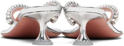 Amina Muaddi Silver Gigi Thong Heeled Sandals