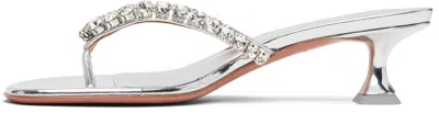 Amina Muaddi Silver Gigi Thong Heeled Sandals