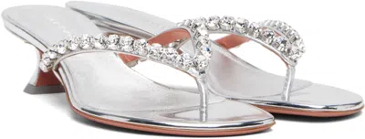 Amina Muaddi Silver Gigi Thong Heeled Sandals