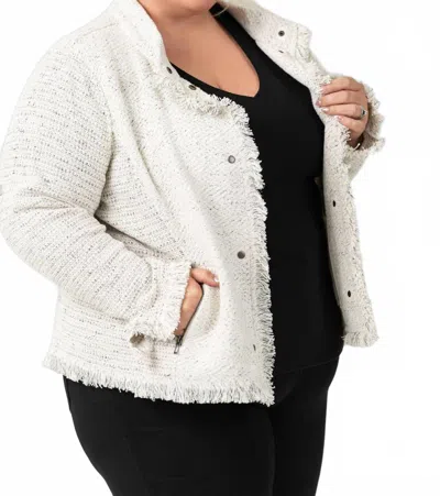 Nic + Zoe Collared Fringe Jacket - Plus Size In Cream In White