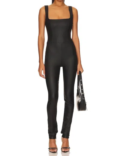 Ser.o.ya Viper Coated Denim Catsuit In Coated Black