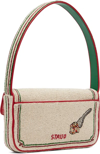 Staud Off-white & Red Tommy Beaded Bag