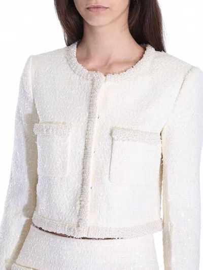 Self-portrait Boucle Pearl Trim Mini Skirt In Cream