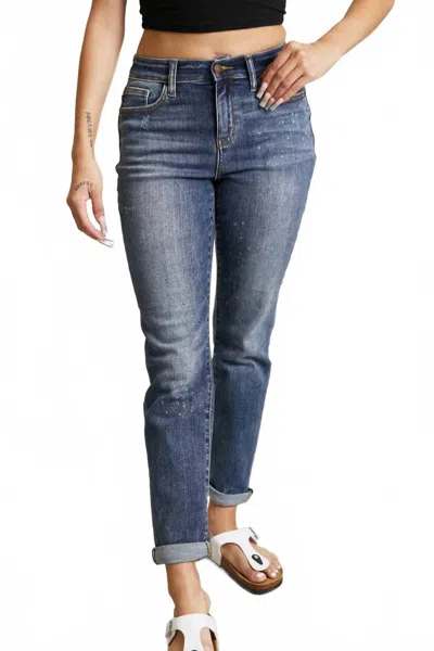 Judy Blue Bleach Splash Boyfriend Jeans In Dark