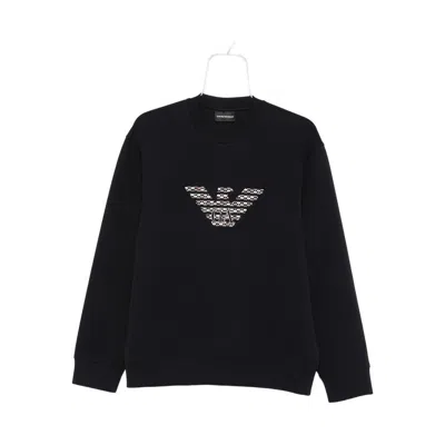 Emporio Armani Asv Double-jersey Sweatshirt With Oversized Embroidery In Black