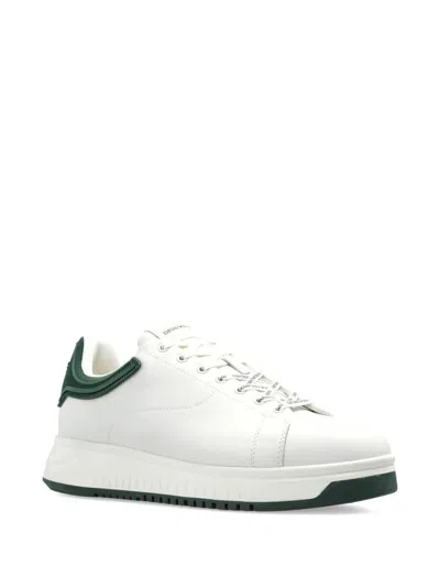 Emporio Armani Heel Tab Flat Sole Round Toe Sneakers In White