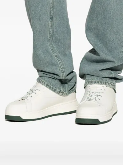 Emporio Armani Heel Tab Flat Sole Round Toe Sneakers In White