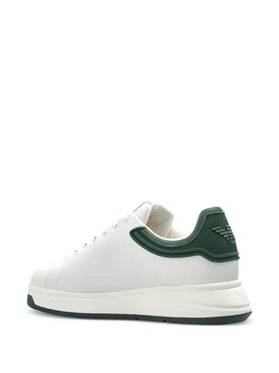 Emporio Armani Heel Tab Flat Sole Round Toe Sneakers In White