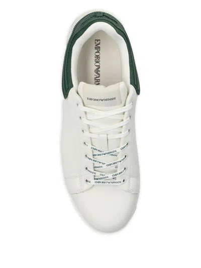 Emporio Armani Heel Tab Flat Sole Round Toe Sneakers In White
