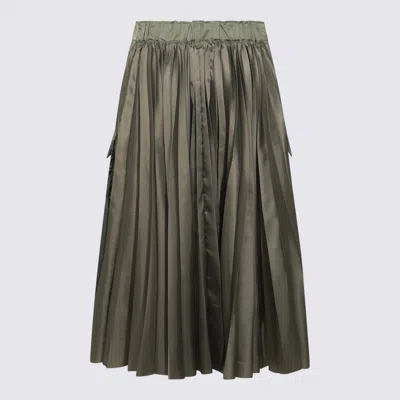 Sacai Pleated Gathered Midi Skirt In Green