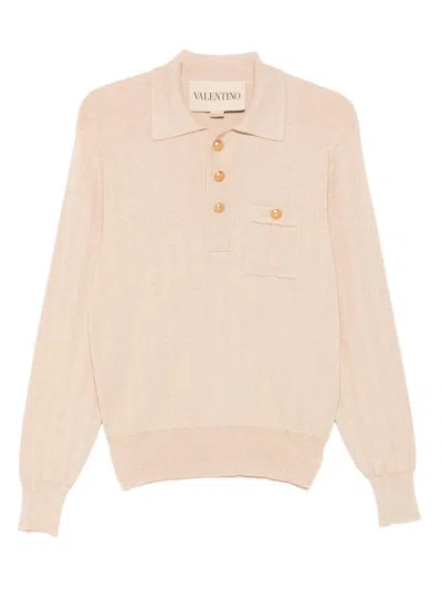 Valentino Garavani Fine-knit Polo Jumper In Pink