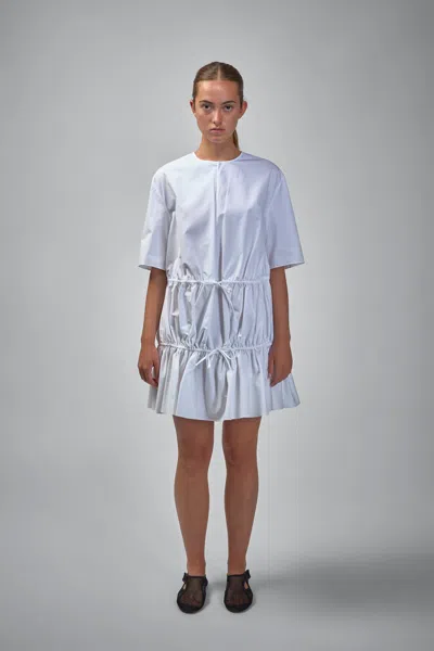 Alaïa Womens Ruffled Short-sleeves Cotton Mini Dress Blanc In White