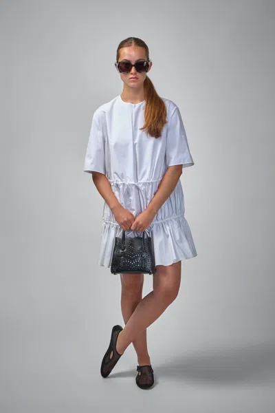 Alaïa Womens Ruffled Short-sleeves Cotton Mini Dress Blanc In White
