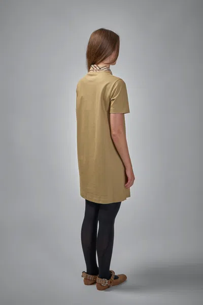 Burberry Cotton Polo-style Dress With Check Collar In Brown