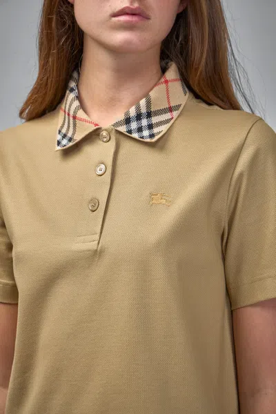 Burberry Cotton Polo-style Dress With Check Collar In Brown