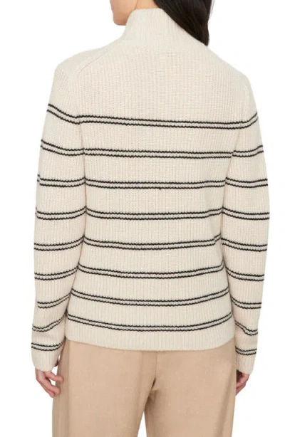 Vince Stripe Shaker Stitch Wool Blend Mock Neck Sweater