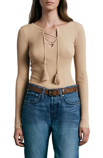Rag & Bone Carrie Lace-front Ribbed Long-sleeve Tee