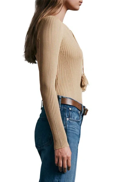 Rag & Bone Carrie Lace-front Ribbed Long-sleeve Tee