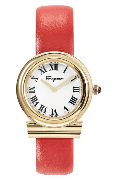 Ferragamo Gancini Watch With Leather Strap, Gold