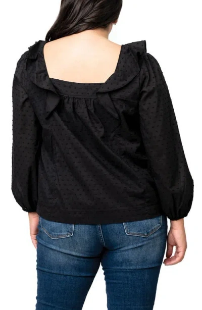 Gibsonlook Square Ruffle Neck Long Puff Sleeve Pin Dot Blouse