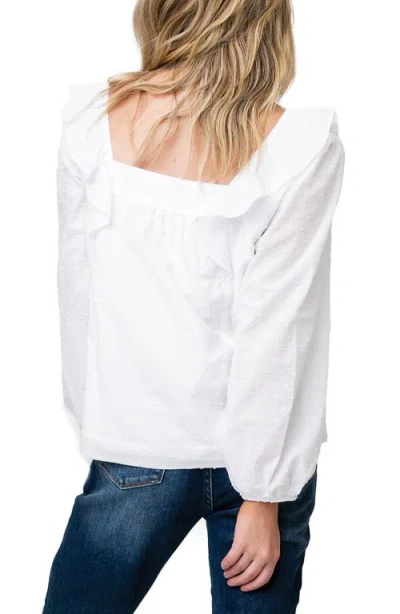 Gibsonlook Square Ruffle Neck Long Puff Sleeve Pin Dot Blouse