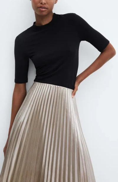 Mango Disco Metallic Pleated Midi Skirt