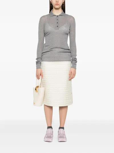 Moncler Ribbed Wool Polo Top In Gray